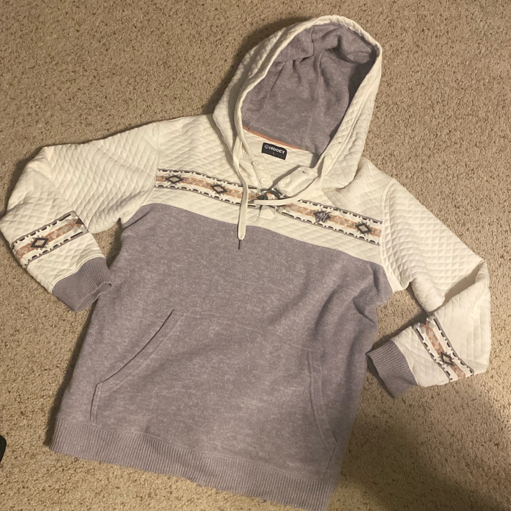 Hooey- Women’s L- “JIMMY" GREY /WHITE W/ QUILTED PATTERN HOODY